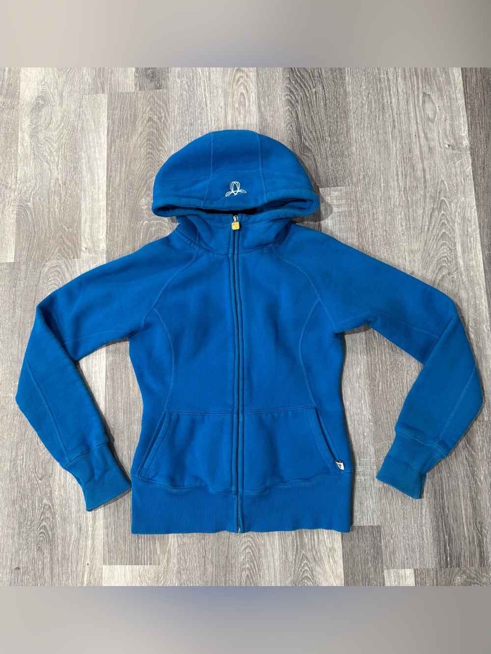 Aritzia TNA Cozy Fleece Perfect Full Zip Blue Logo Hoodie Jacket Size Small